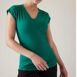 Athleta Outbound V Neck Jewel Green Side Shirred Top